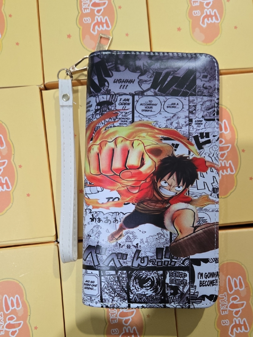 Onepiece Red Orange Black Comic Print Wristlet Wallet
